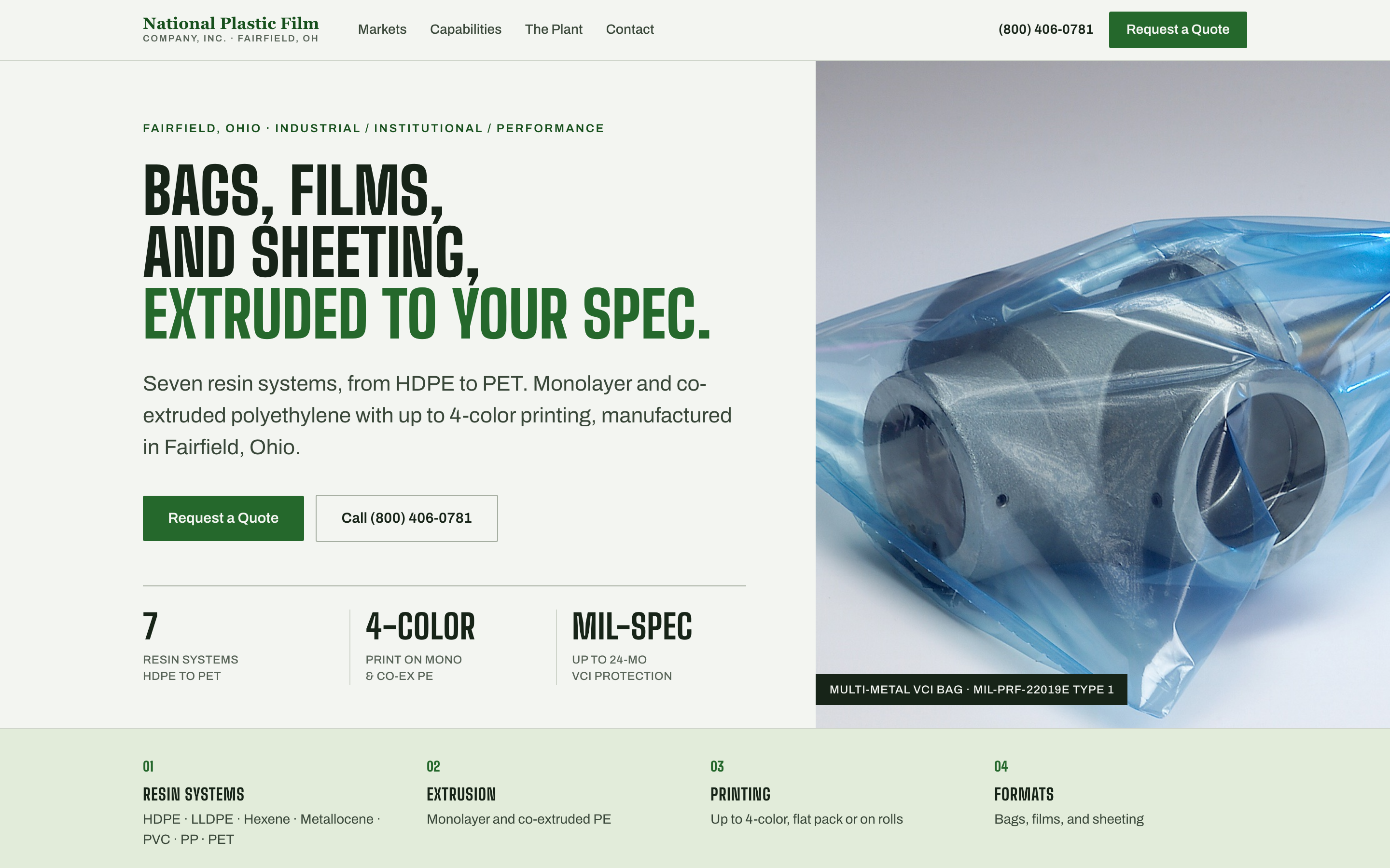 Desktop view of the National Plastic Film design concept hero