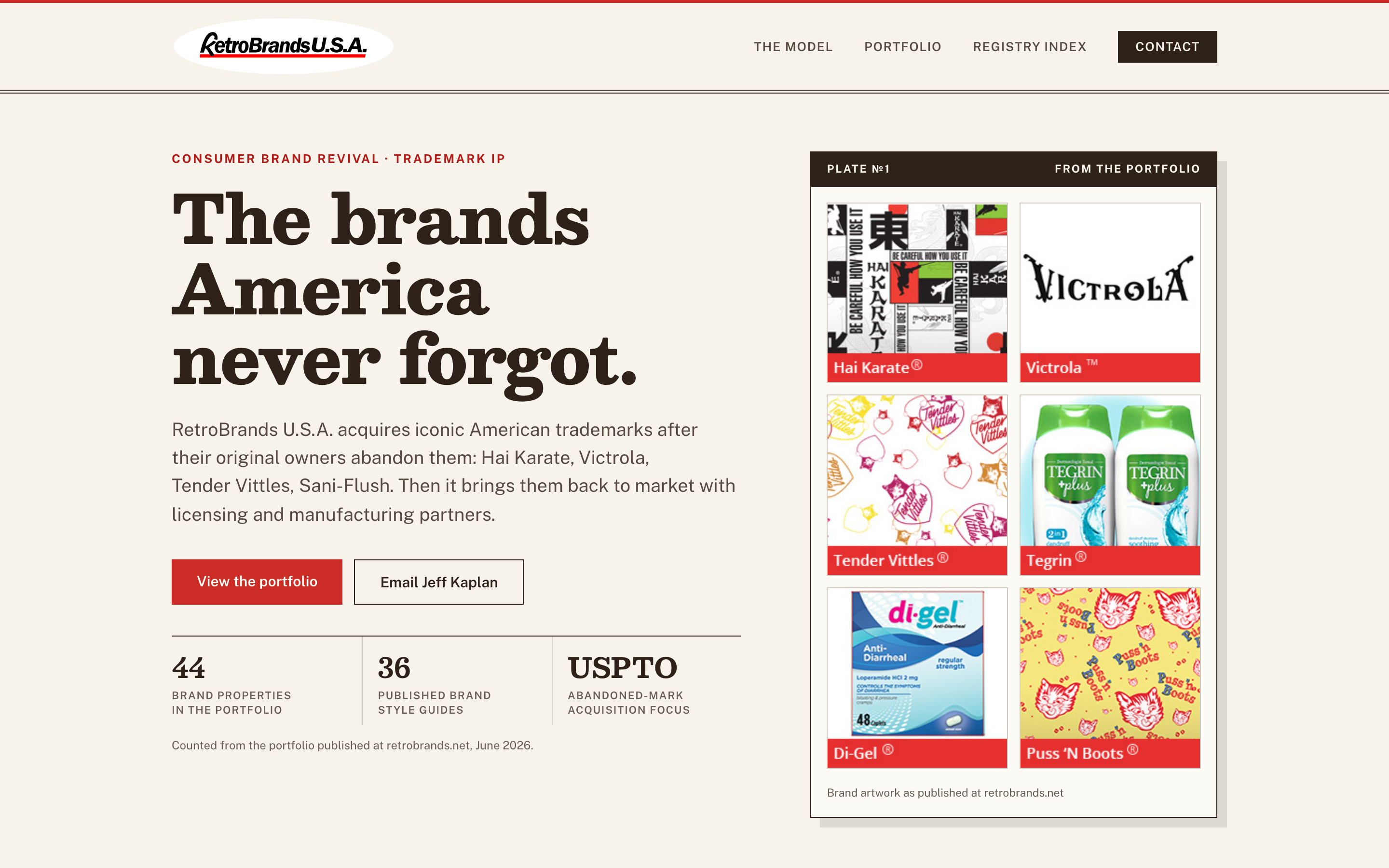 Desktop view of the Retro Brands design concept hero